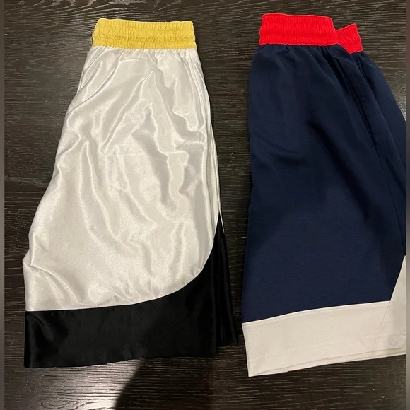 2 Men's Nike Dri-Fit 8" athletic shorts; White/ Gold and Navy/ Red; Size Medium - Picture 2 of 4